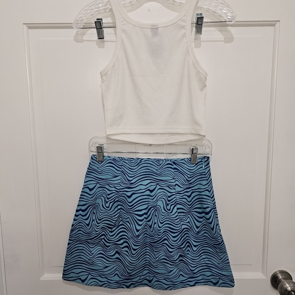 SHEIN Yin & Yang Embroidery Crop Tank & Wave Print Notched Hem Skirt Set Size S - Picture 7 of 13